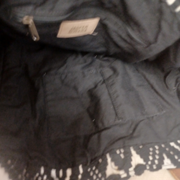 Anthro Jack and Dakota Black White Fringe Boho Purse Bag - Picture 5 of 10